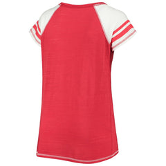 Washington Nationals Soft as a Grape Women's Curvy Color Block Tri-Blend Raglan V-Neck T-Shirt - Red T-shirts