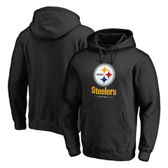 Pittsburgh Steelers Logo Team Lockup Fitted Pullover Hoodie - Black Hoodies