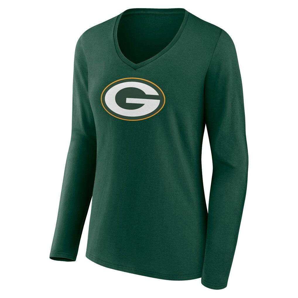 Green Bay Packers Women's Primary Team Logo Long Sleeve V-Neck T-Shirt - Green T-shirts