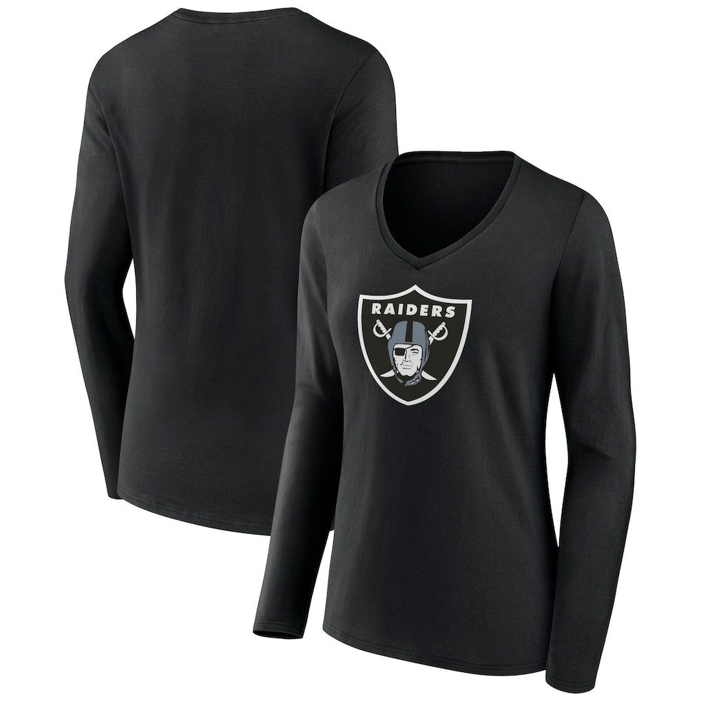 Las Vegas Raiders Women's Primary Team Logo Long Sleeve V-Neck T-Shirt - Black T-shirts