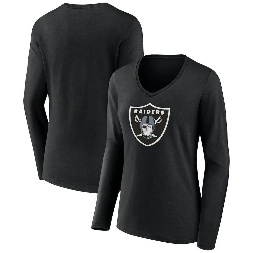 Las Vegas Raiders Women's Primary Team Logo Long Sleeve V-Neck T-Shirt - Black T-shirts