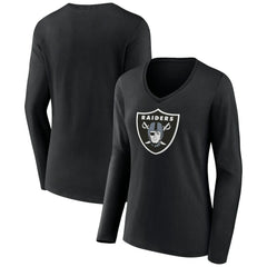 Las Vegas Raiders Women's Primary Team Logo Long Sleeve V-Neck T-Shirt - Black T-shirts