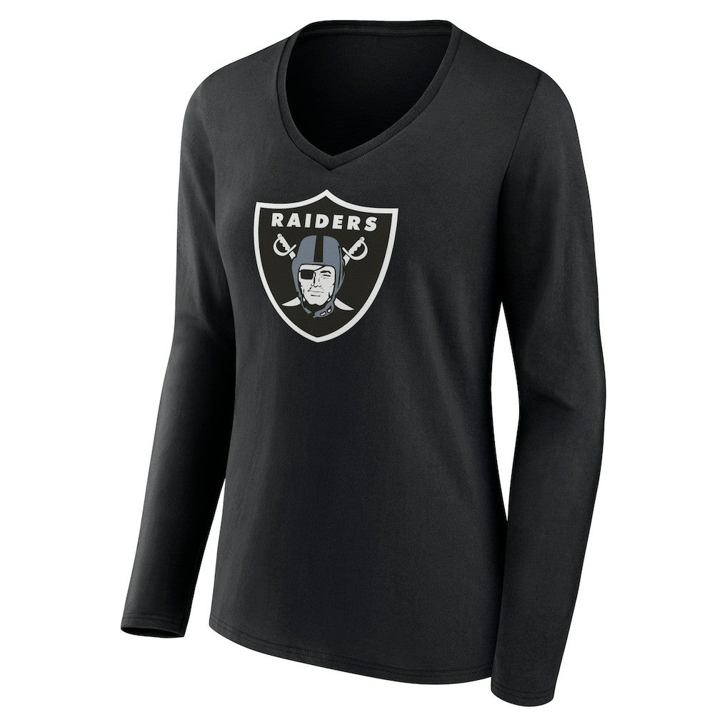 Las Vegas Raiders Women's Primary Team Logo Long Sleeve V-Neck T-Shirt - Black T-shirts