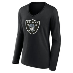Las Vegas Raiders Women's Primary Team Logo Long Sleeve V-Neck T-Shirt - Black T-shirts