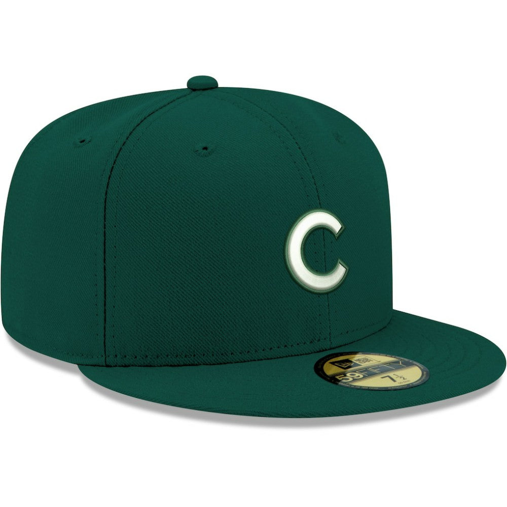 Chicago Cubs New Era White Logo 59FIFTY Fitted Hat - Green Hats