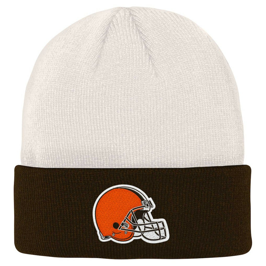 Cleveland Browns Youth Bone Cuffed Knit Hat - Cream/Brown Hats