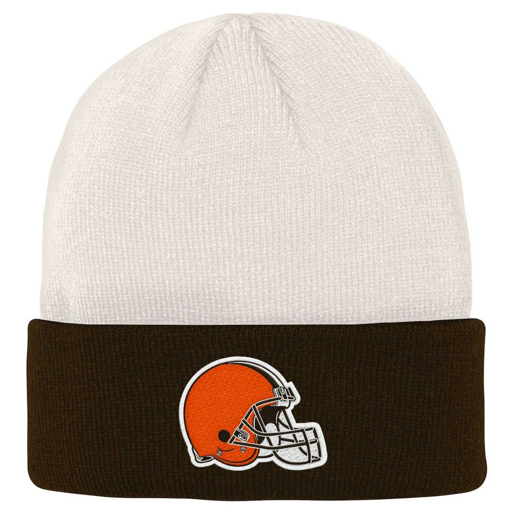 Cleveland Browns Youth Bone Cuffed Knit Hat - Cream/Brown Hats