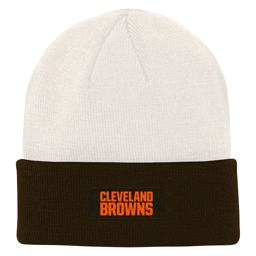 Cleveland Browns Youth Bone Cuffed Knit Hat - Cream/Brown Hats
