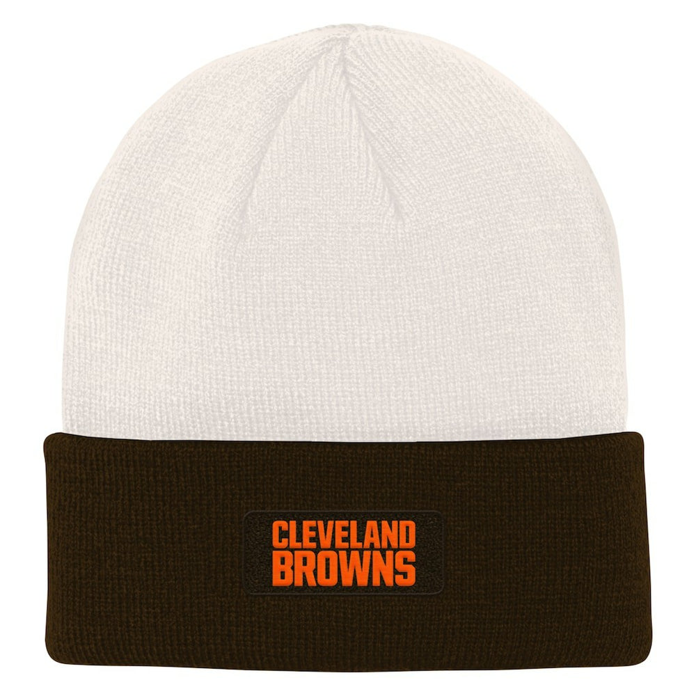 Cleveland Browns Youth Bone Cuffed Knit Hat - Cream/Brown Hats