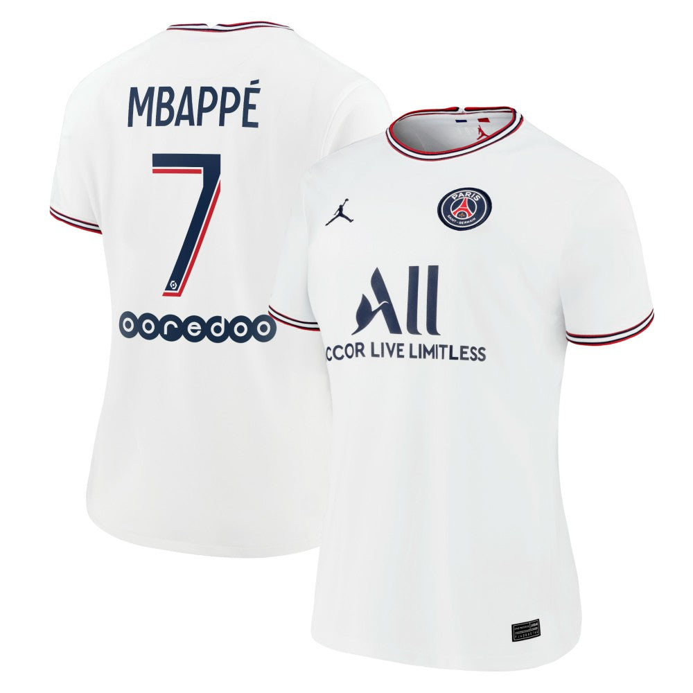 Kylian Mbappé Paris Saint-Germain Jordan Brand Women's 2021/22 Fourth Replica Jersey White - Jordan on sale