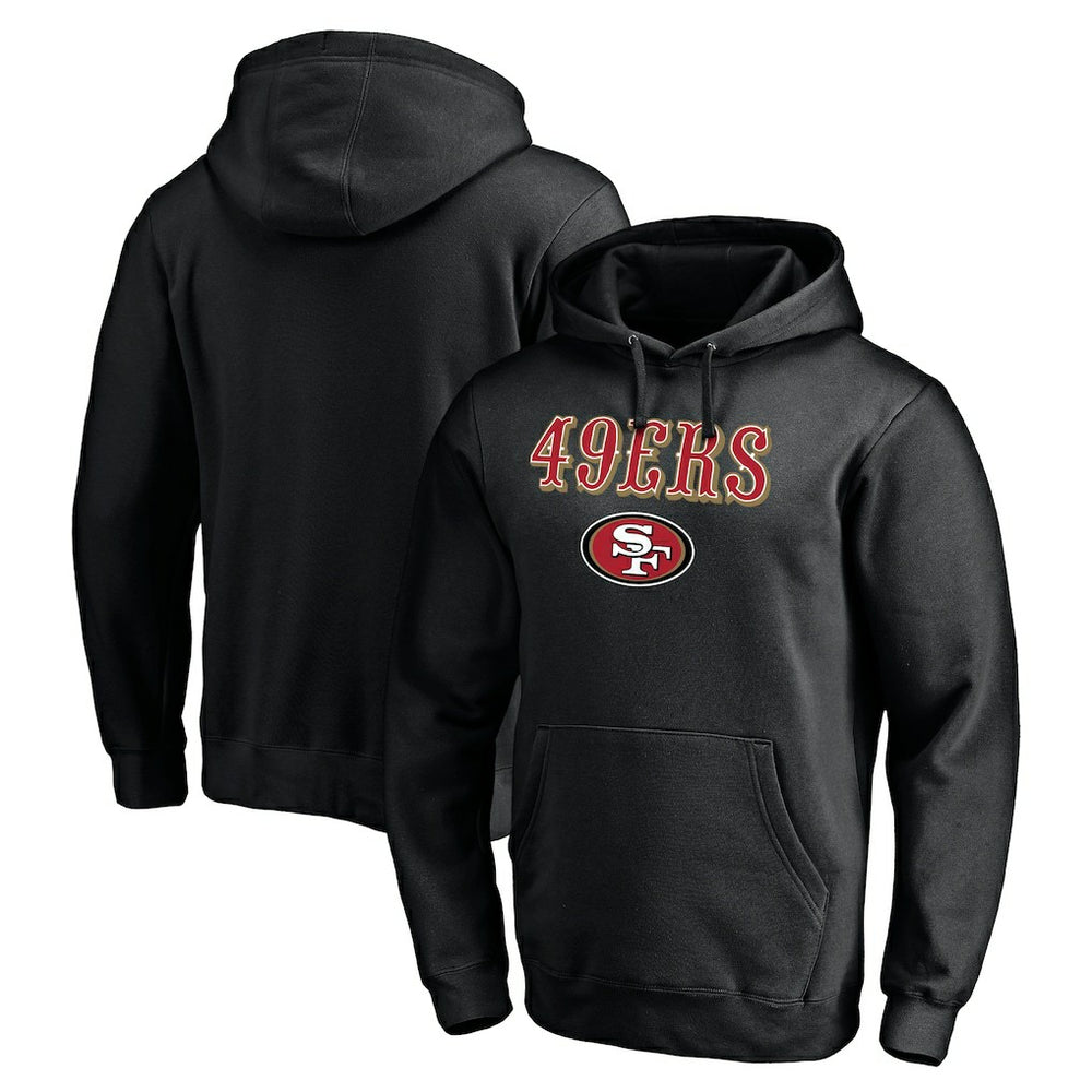 San Francisco 49ers Logo Team Lockup Fitted Pullover Hoodie - Black Hoodies