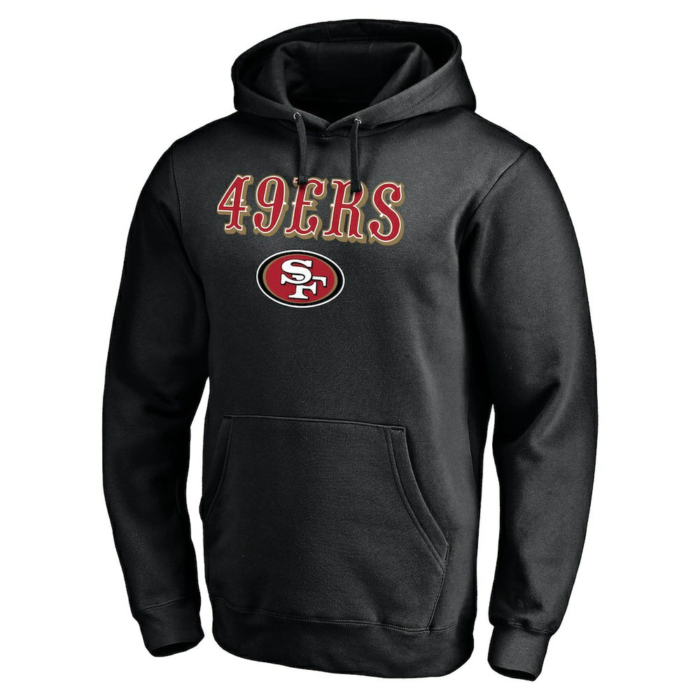 San Francisco 49ers Logo Team Lockup Fitted Pullover Hoodie - Black Hoodies