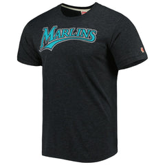 Miami Marlins Homage Hand-Drawn Logo Tri-Blend T-Shirt - Charcoal T-shirts
