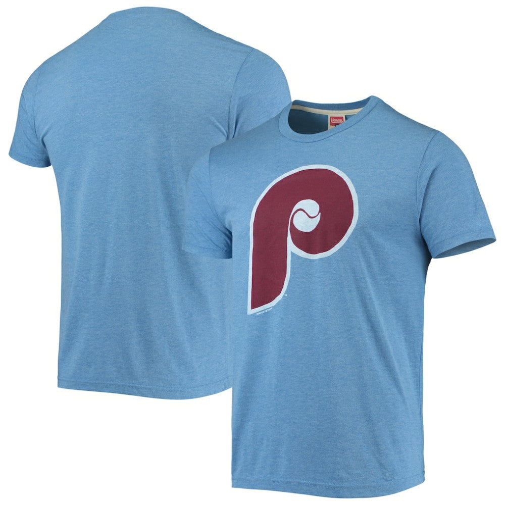 Philadelphia Phillies Homage Hand-Drawn Logo Tri-Blend T-Shirt - Light Blue T-shirts