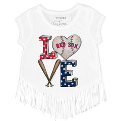Boston Red Sox Tiny Turnip Girls Youth Baseball Love Fringe T-Shirt - White T-shirts