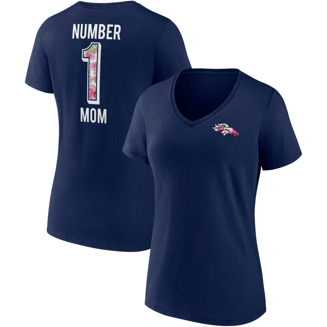 Denver Broncos Women's Team Mother's Day V-Neck T-Shirt - Navy T-shirts