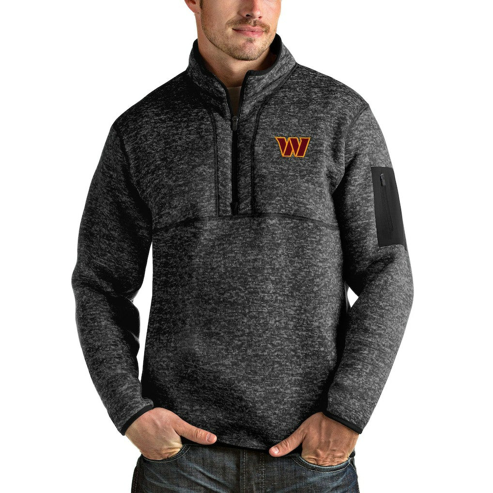 Washington Commanders Antigua Fortune Quarter-Zip Pullover Jacket - Heathered Black Pullover