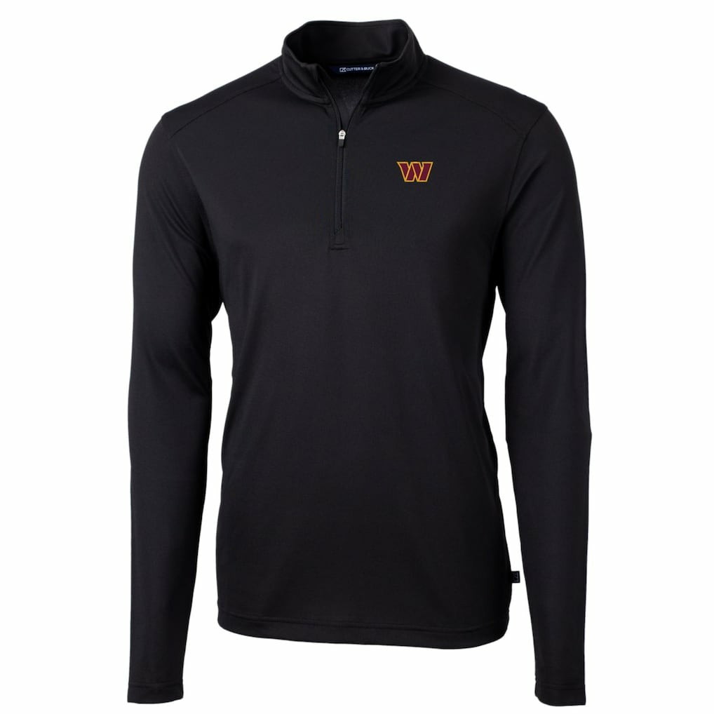 Washington Commanders Cutter & Buck Big & Tall Virtue Eco Pique Quarter-Zip Pullover Jacket - Black Pullover