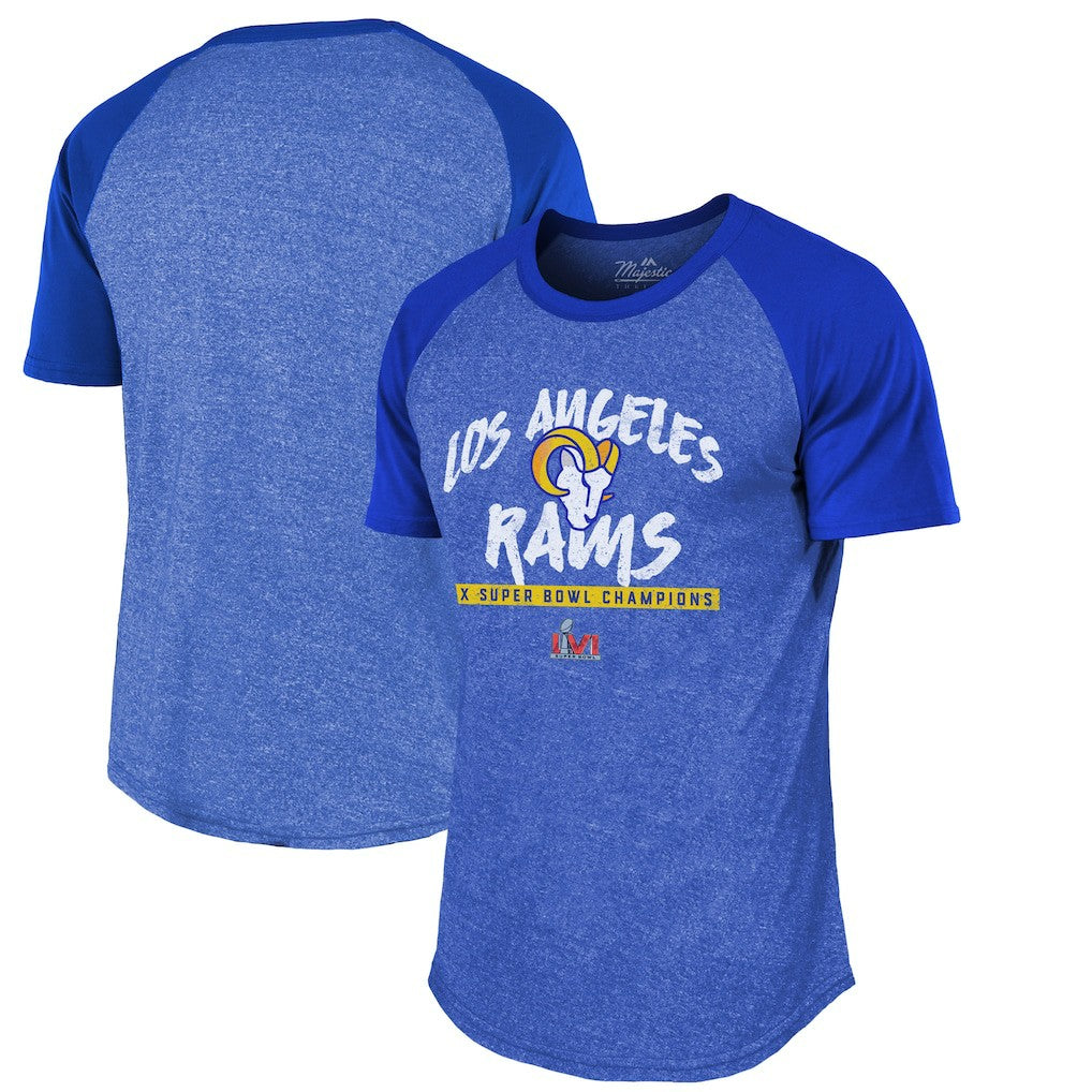 Los Angeles Rams Majestic Threads 2-Time Super Bowl Champions Tri-Blend Raglan T-Shirt - Royal T-shirts