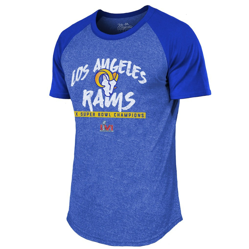 Los Angeles Rams Majestic Threads 2-Time Super Bowl Champions Tri-Blend Raglan T-Shirt - Royal T-shirts