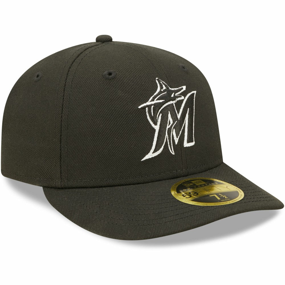 Miami Marlins New Era Black & White Low Profile 59FIFTY Fitted Hat Hats