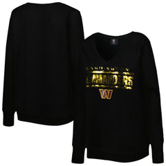 Washington Commanders Cuce Women's Sequin Logo V-Neck Pullover Sweatshirt - Black Pullover
