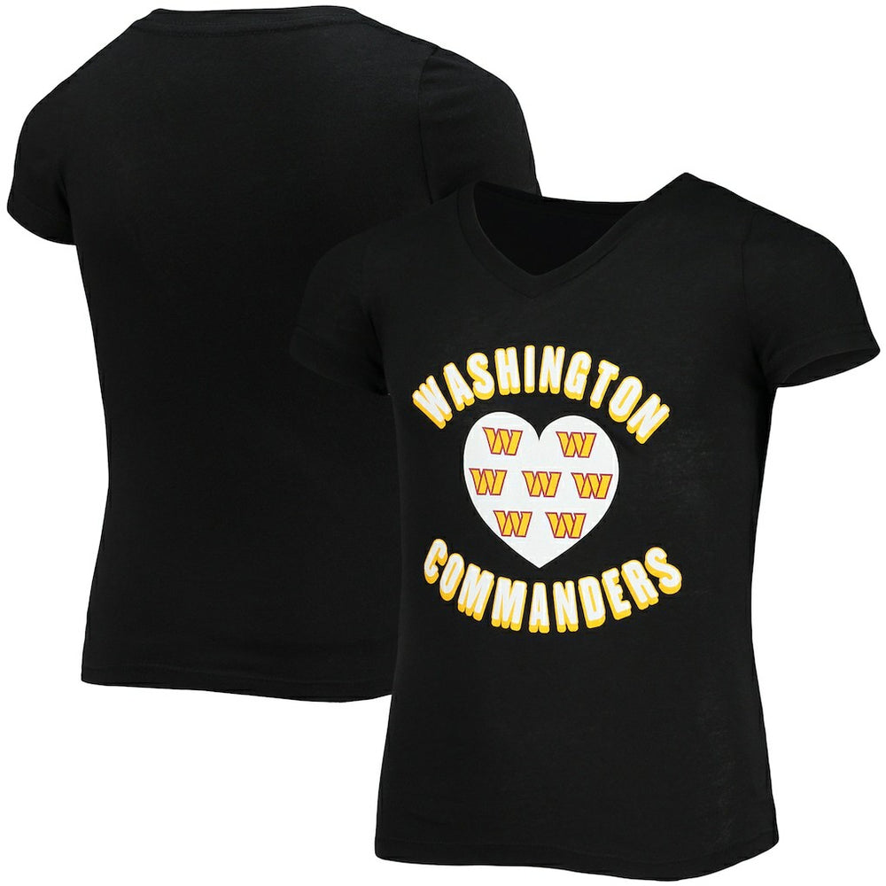 Washington Commanders New Era Girls Youth V-Neck T-Shirt - Black T-shirts