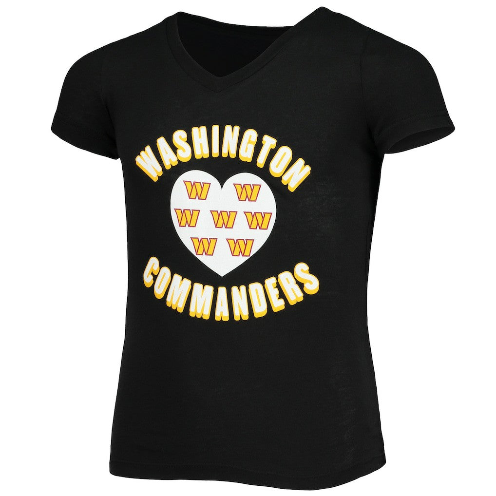 Washington Commanders New Era Girls Youth V-Neck T-Shirt - Black T-shirts