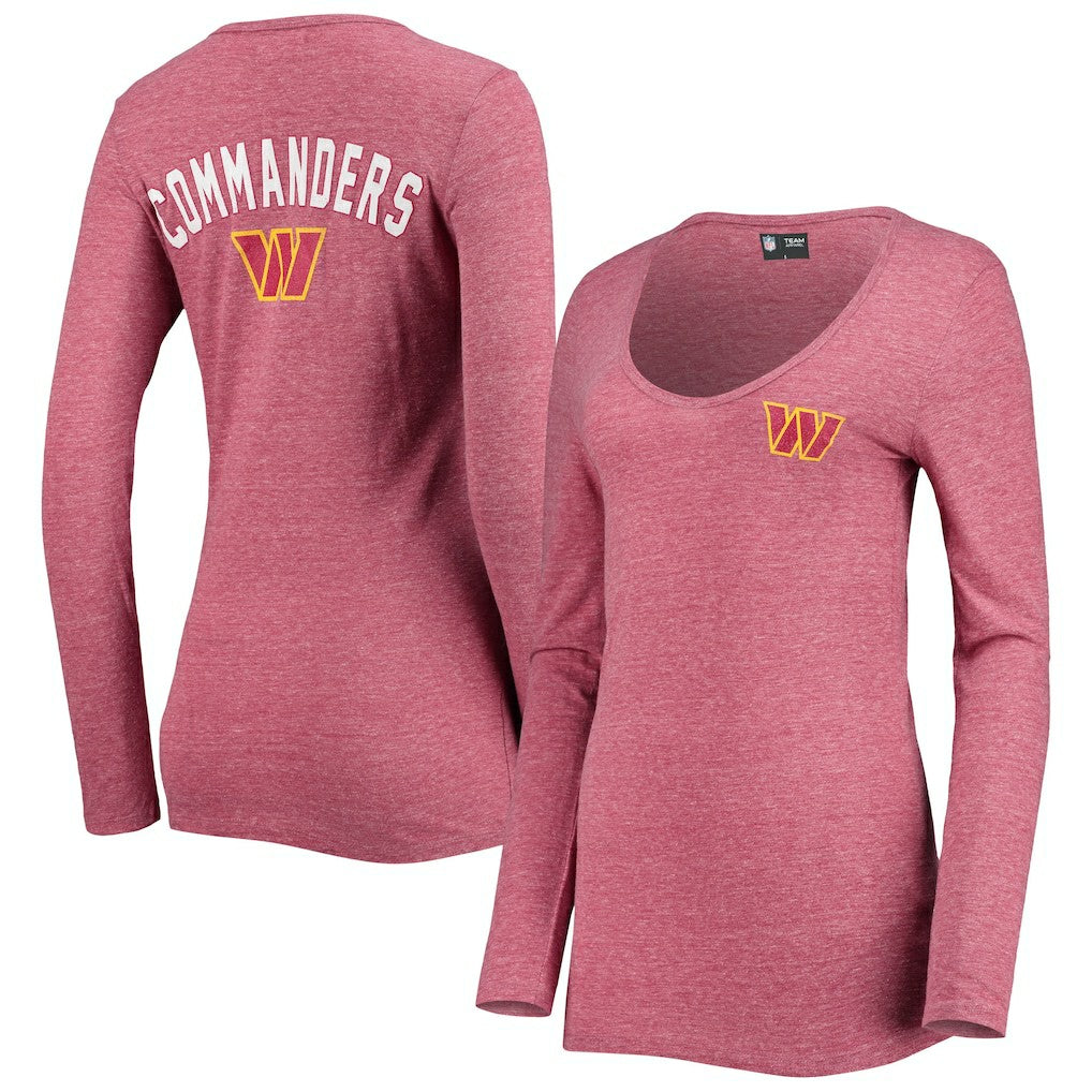 Washington Commanders New Era Women's Scoop Neck Tri-Blend Long Sleeve T-Shirt - Burgundy T-shirts