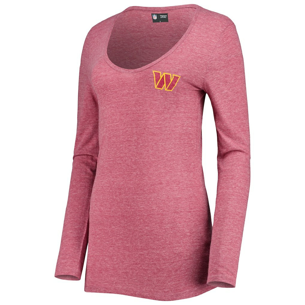 Washington Commanders New Era Women's Scoop Neck Tri-Blend Long Sleeve T-Shirt - Burgundy T-shirts