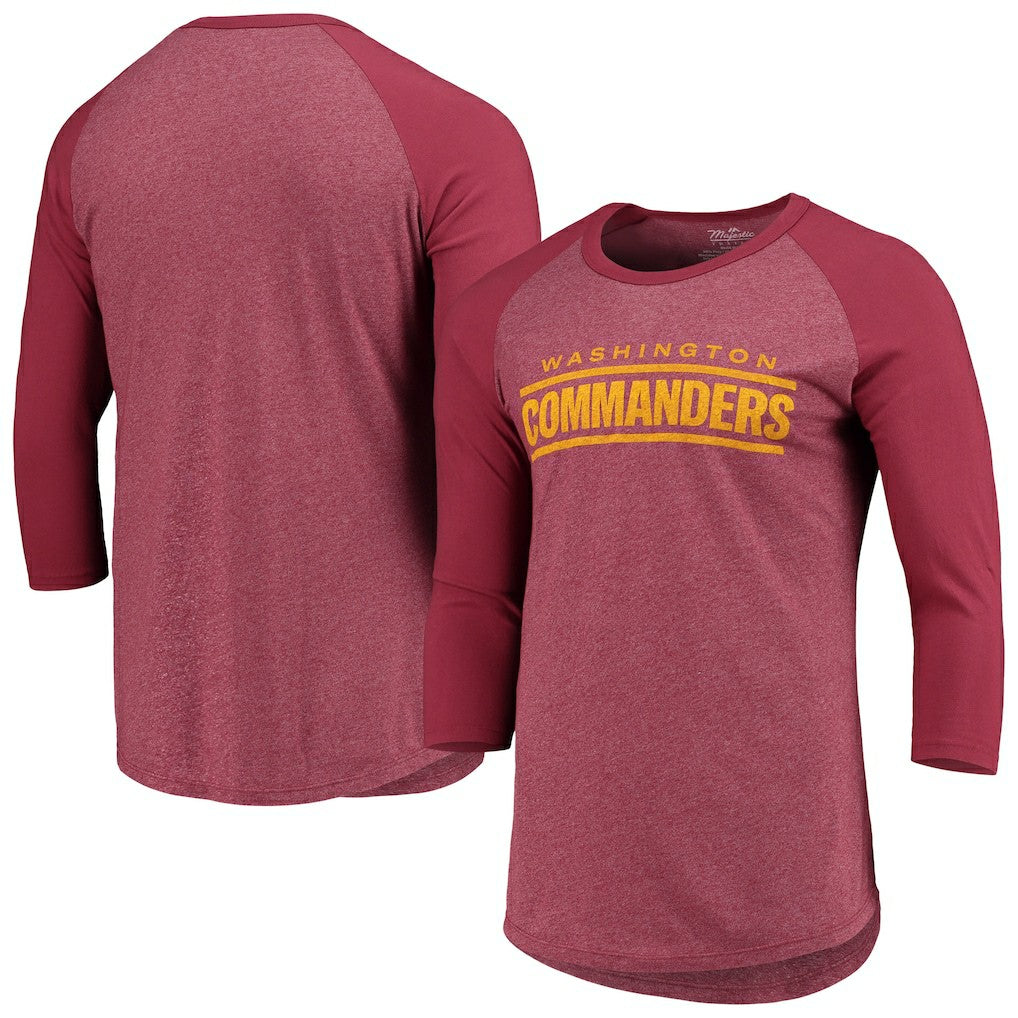 Washington Commanders Majestic Threads Wordmark 3/4-Sleeve Raglan Tri-Blend T-Shirt - Burgundy T-shirts