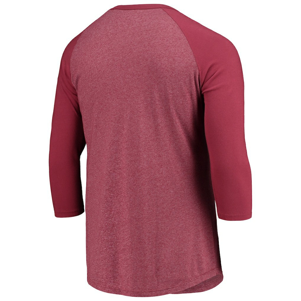 Washington Commanders Majestic Threads Wordmark 3/4-Sleeve Raglan Tri-Blend T-Shirt - Burgundy T-shirts