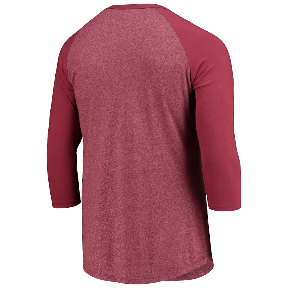 Washington Commanders Majestic Threads Wordmark 3/4-Sleeve Raglan Tri-Blend T-Shirt - Burgundy T-shirts