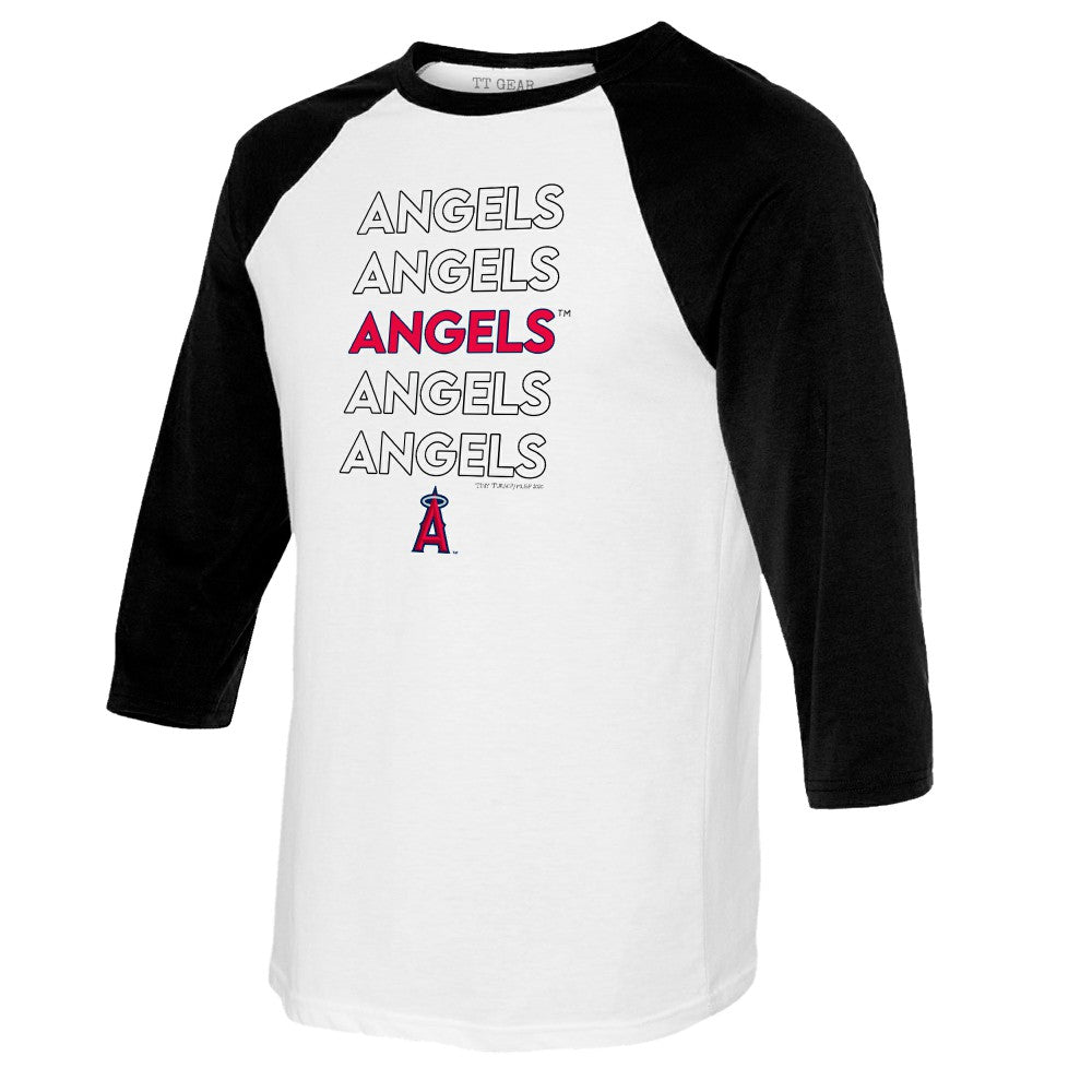 Los Angeles Angels Tiny Turnip Women's Stacked 3/4-Sleeve Raglan T-Shirt - White/Black T-shirts