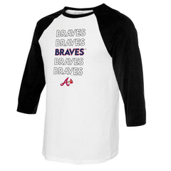 Atlanta Braves Tiny Turnip Women's Stacked 3/4-Sleeve Raglan T-Shirt - White/Black T-shirts