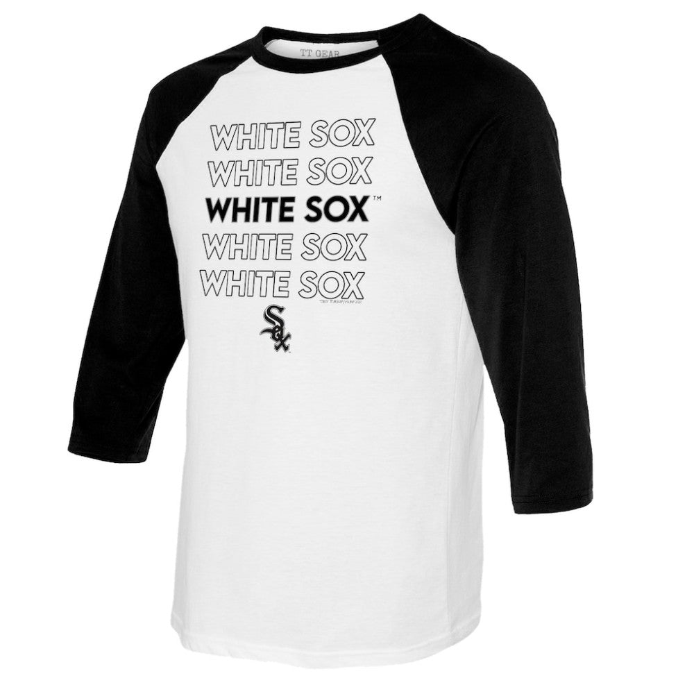 Chicago White Sox Tiny Turnip Women's Stacked 3/4-Sleeve Raglan T-Shirt - White/Black T-shirts