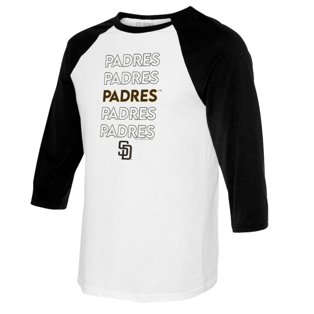 San Diego Padres Tiny Turnip Women's Stacked 3/4-Sleeve Raglan T-Shirt - White/Black T-shirts