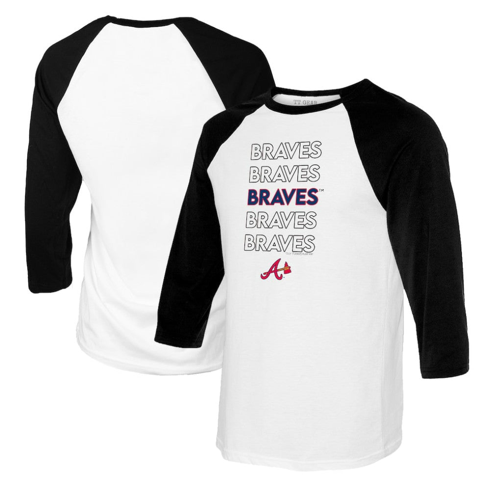 Atlanta Braves Tiny Turnip Youth Stacked Raglan 3/4 Sleeve T-Shirt - White/Black T-shirts