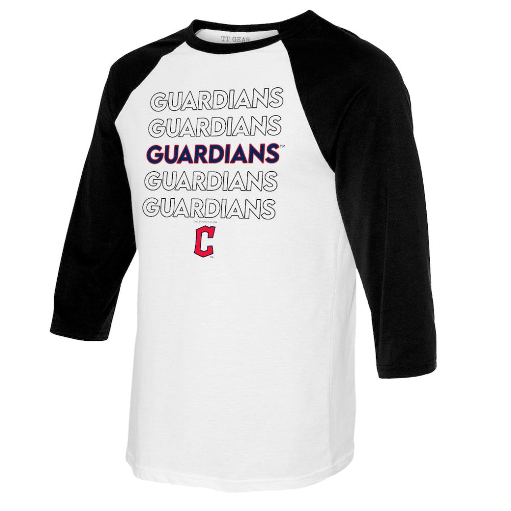 Cleveland Guardians Tiny Turnip Youth Stacked Raglan 3/4 Sleeve T-Shirt - White/Black T-shirts