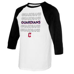 Cleveland Guardians Tiny Turnip Youth Stacked Raglan 3/4 Sleeve T-Shirt - White/Black T-shirts