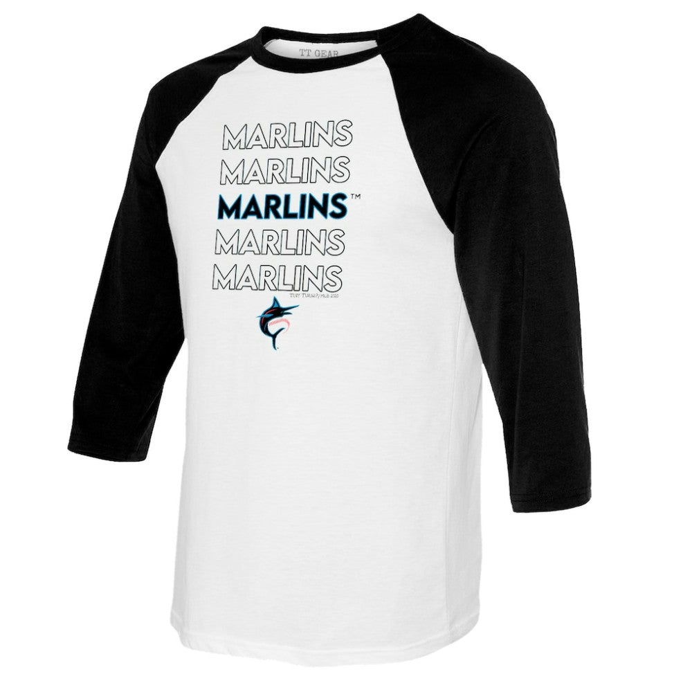 Miami Marlins Tiny Turnip Youth Stacked Raglan 3/4 Sleeve T-Shirt - White/Black T-shirts