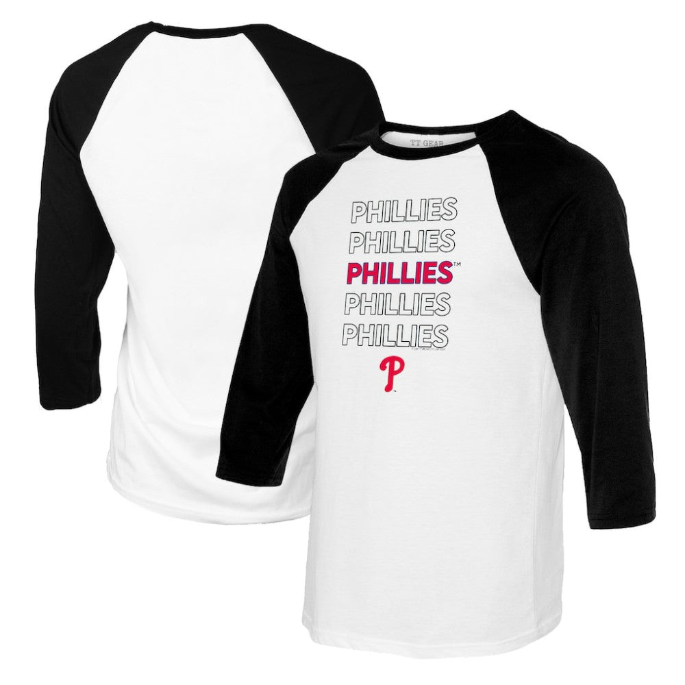 Philadelphia Phillies Tiny Turnip Youth Stacked Raglan 3/4 Sleeve T-Shirt - White/Black T-shirts