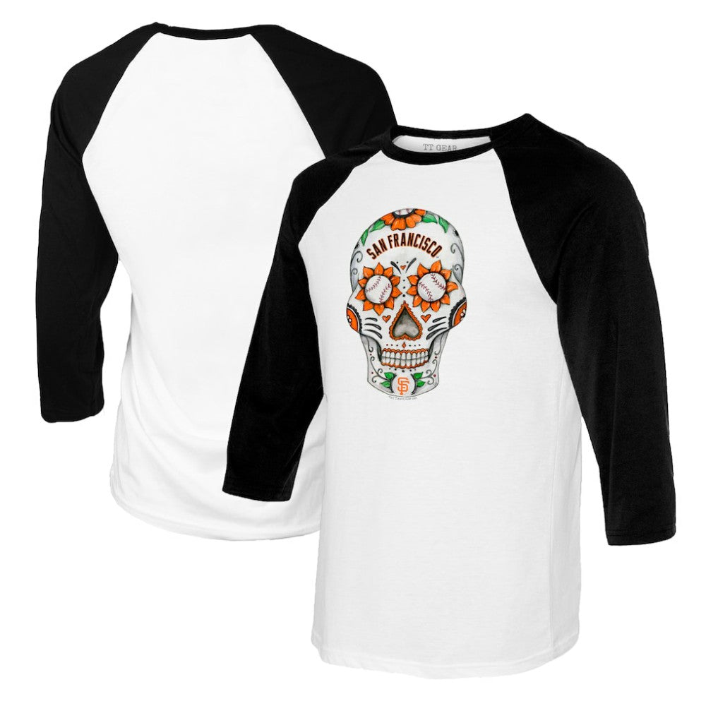 San Francisco Giants Tiny Turnip Women's Sugar Skull 3/4-Sleeve Raglan T-Shirt - White/Black T-shirts