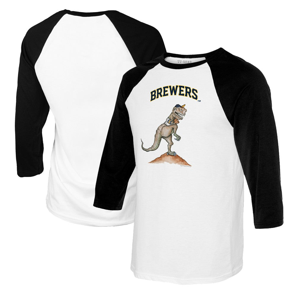 Milwaukee Brewers Tiny Turnip Youth TT Rex Raglan 3/4 Sleeve T-Shirt - White/Black T-shirts