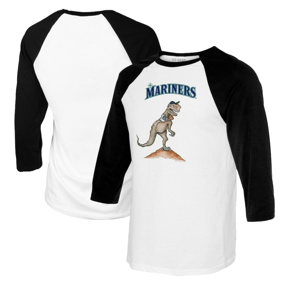 Seattle Mariners Tiny Turnip Youth TT Rex Raglan 3/4 Sleeve T-Shirt - White/Black T-shirts