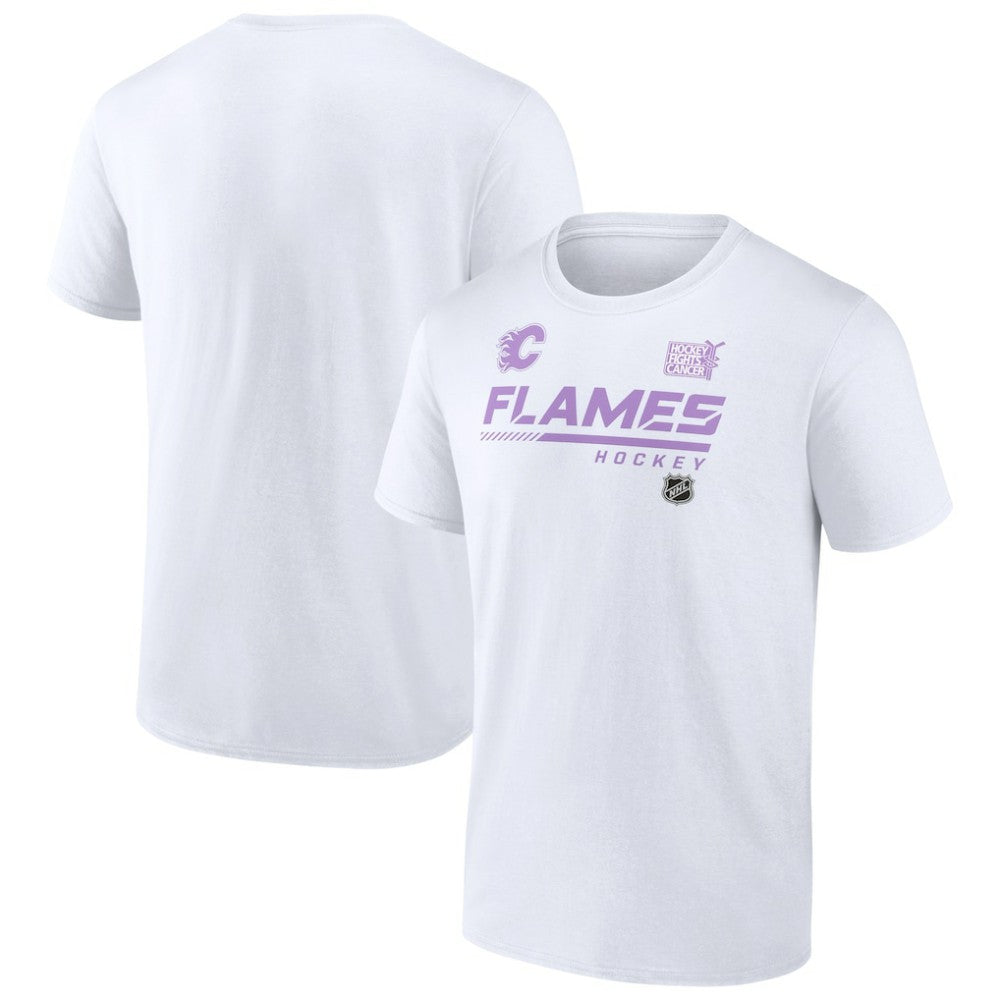 Calgary Flames NHL Hockey Fights Cancer T-Shirt - White | US 4751701