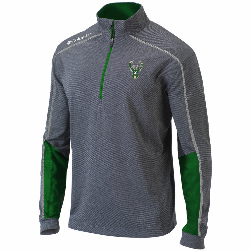Milwaukee Bucks Omni-Wick Shotgun 2.0 Quarter-Zip Pullover Top Heathered Gray/Green - Columbia