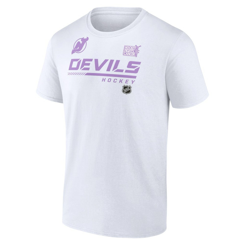 New Jersey Devils NHL Hockey Fights Cancer T-Shirt - White | US 4751726