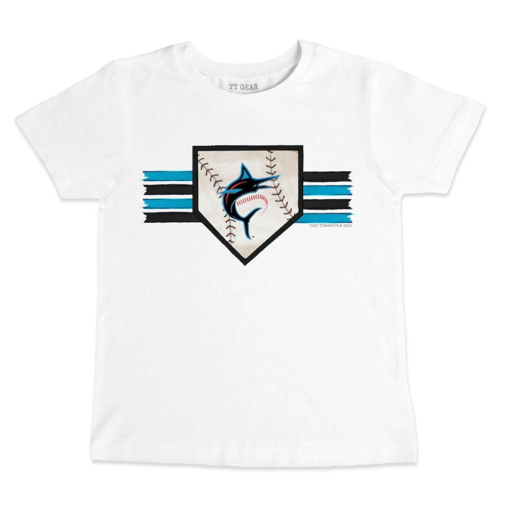 Miami Marlins Tiny Turnip Youth Base Stripe T-Shirt - White T-shirts