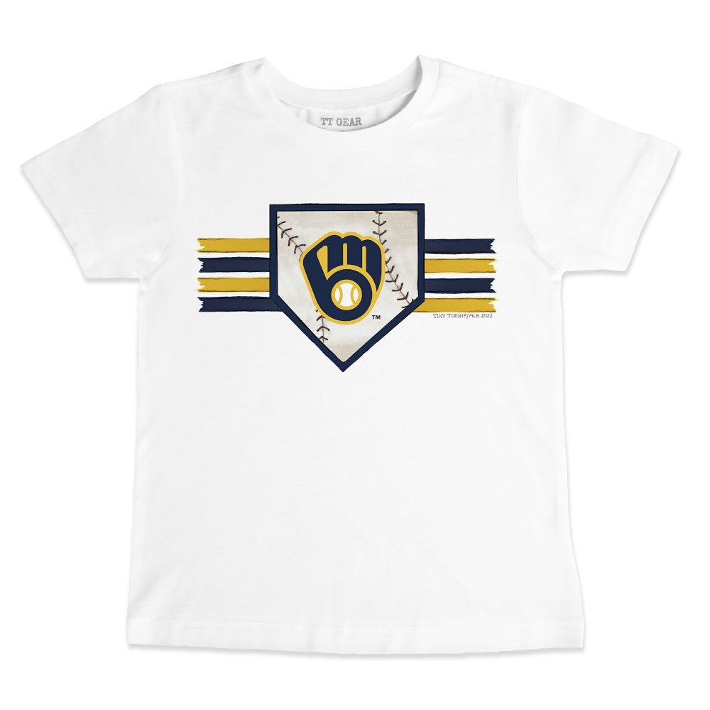 Milwaukee Brewers Tiny Turnip Youth Base Stripe T-Shirt - White T-shirts